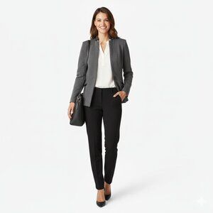 H&M Chic Grey Blazer w/ Faux Leather Trim – Size 4